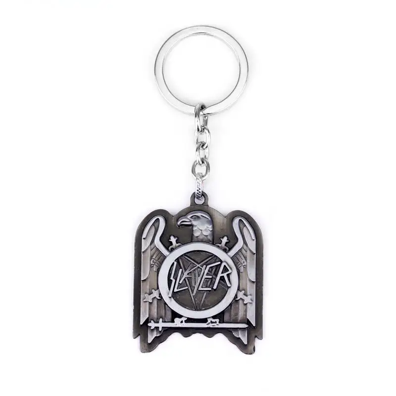 dongsheng New Arrival Rock Band Metal Slayer Sew On Patch Logo Keychain SLAYER Logo Killer Thrash Metal Rock Band Key Chains