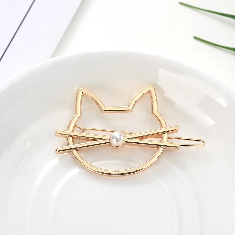 1pc Women Girls Metal Simulated-pearl Cute Cat Lip Hairpins Hair Clip Hair Accessories Polished Animal Hair Barrette as gift