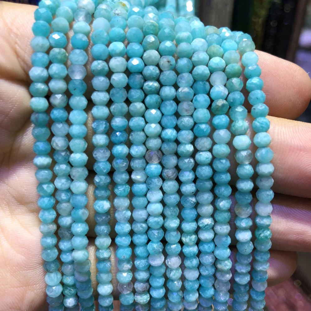 5strings Lot,Natural Amazonite Beads,Faceted Semi Gem Roundel Beads,Tiny Spacer Gem jewelry Beads,approx 3x4mm,15.5