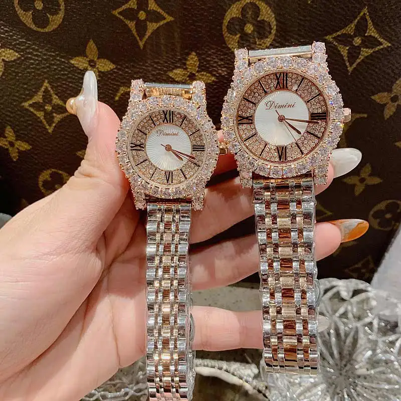 2019 Fashion Top Brand Luxury Fully Diamond Women Watches Quartz Waterproof Stainless Steel Roman Face Wrist Watches For Women