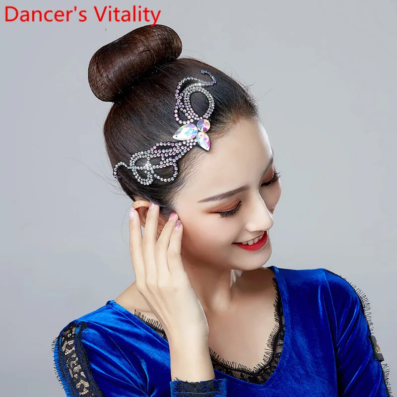 Latin Dance Headdress Stage Wear Competition Professional Dancer Adult Children Performance Rhinestone Accessories Decoration