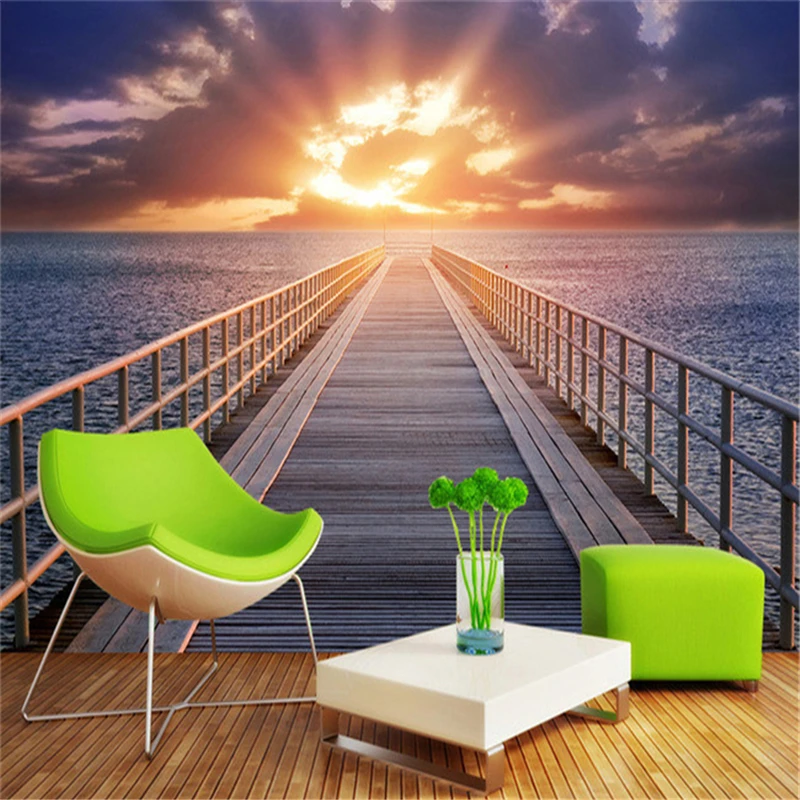 

custom Sea View Corridor 3D landscape mural backdrop sunlight seamless decorative wallpaper papel de parede wallpaper walls