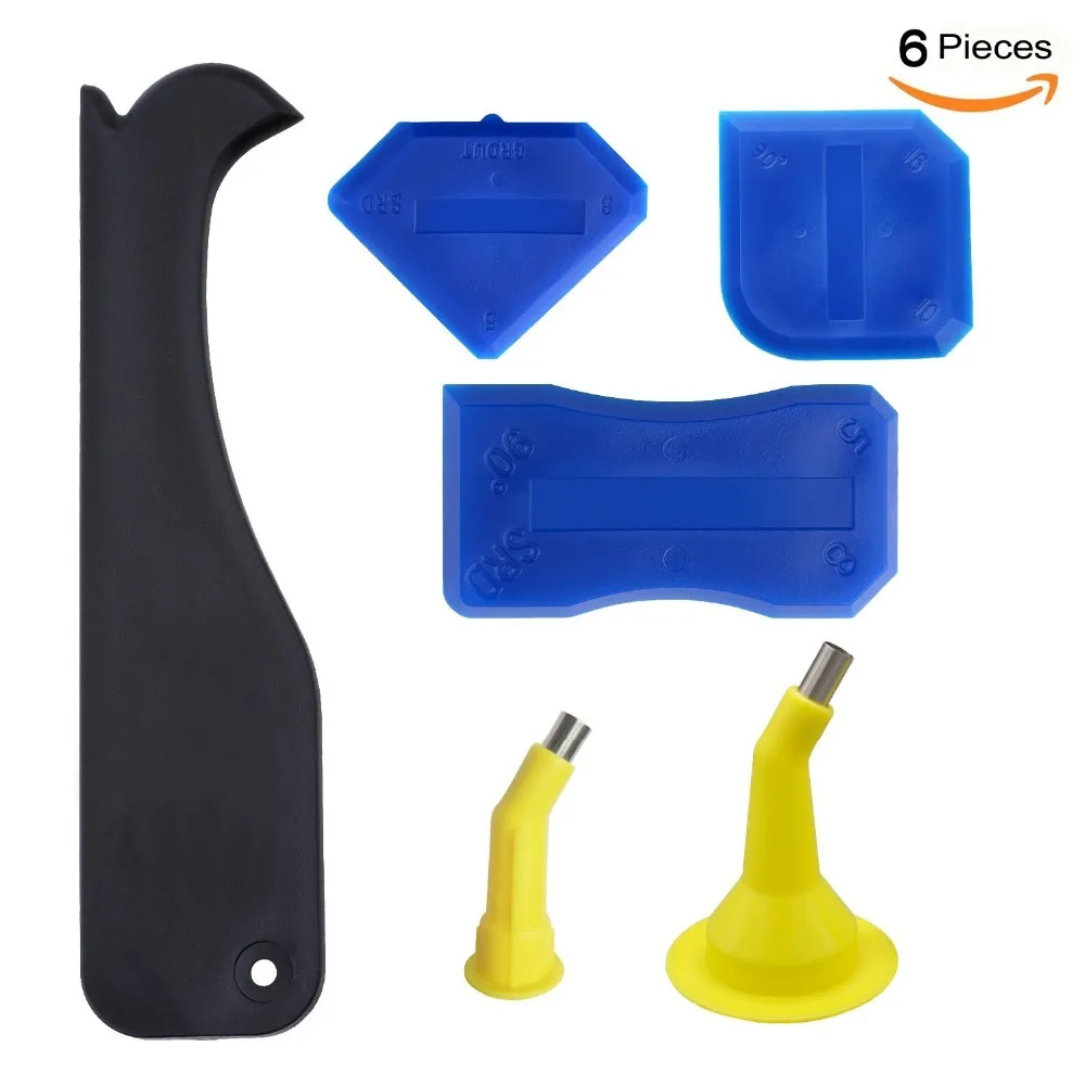 Free Shipping Pro 6 Pieces Caulking Tool Kit Silicone Grout Remover, Glue Gun Nozzle, Multifunction Scraper Kit BUILDERS CHOICE