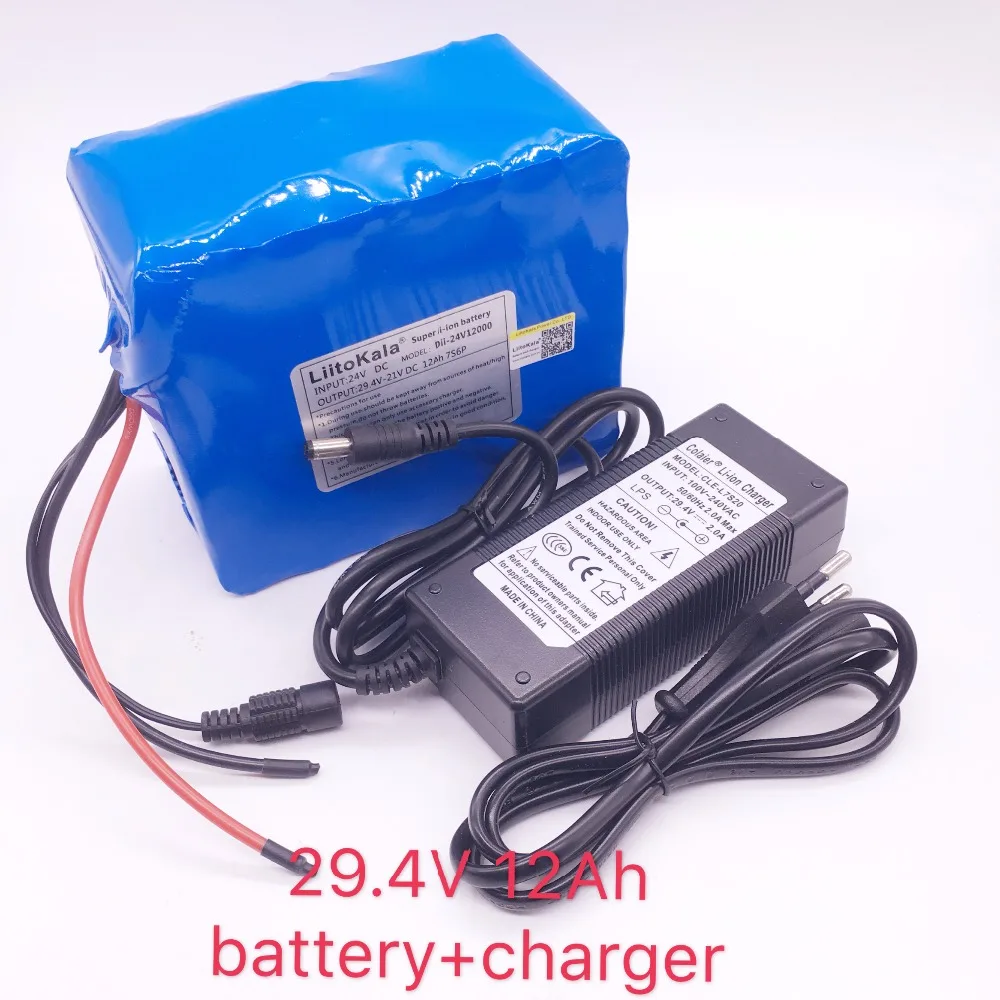 Liitokala 7s6p New victory 24V 12Ah lithium battery electric bicycle 18650/24 V (29.4V)Li ion battery +29.4v 2a charger