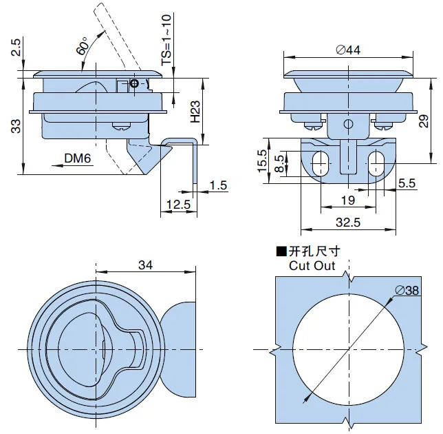 Factory outlets, Pull ring lock, MS739-3 panel cabinet lock ,Surface chrome plated,Industrial round cabinet lock