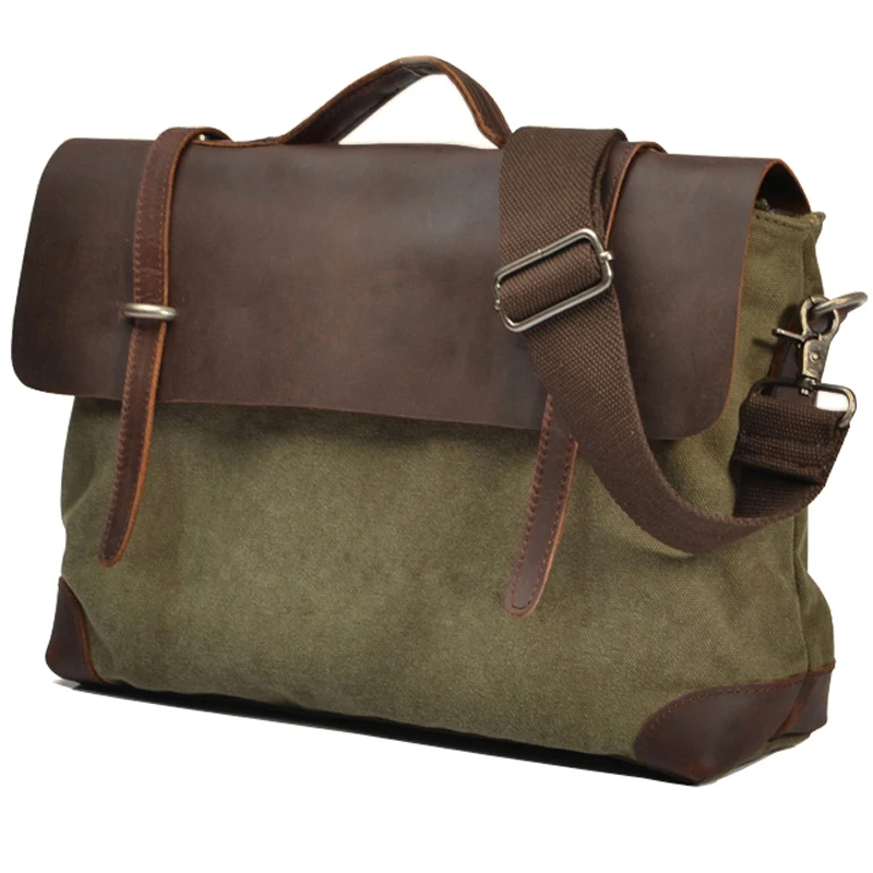 Vintage Military Canvas Leather Men Messenger Bag Men Shoulder Bag Men Bag tote Handbag Leather Briefcase Crossbody Bag Sling