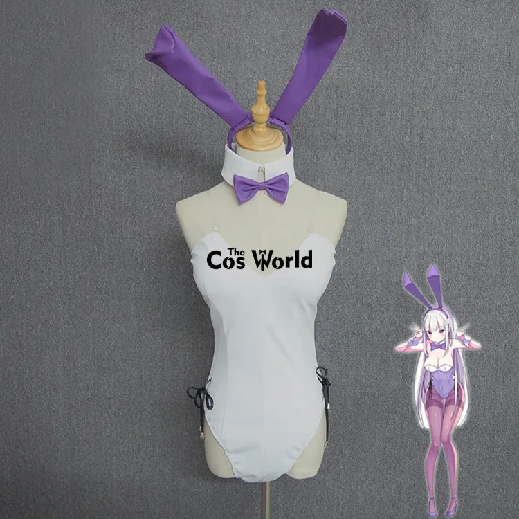 Re Zero Emilia-uniforme de conejito Sexy para niña, trajes de Anime personalizados, disfraces de Cosplay