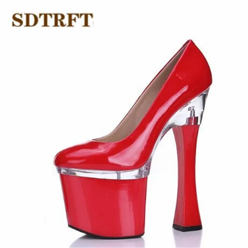 

SDTRFT Steel Pipe Dance shoes woman fashion 20cm Thick high-heeled platform single Pumps Female wedding Stilettos Plus:34-45 46