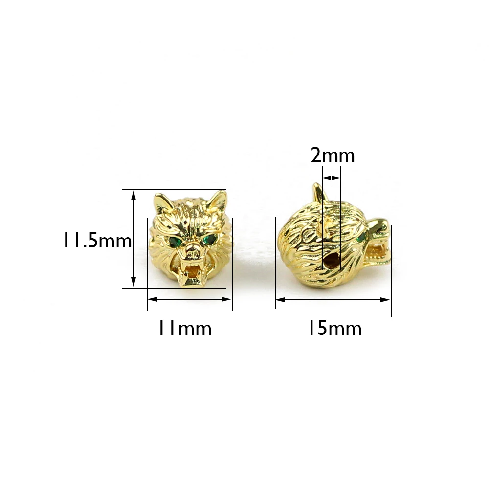 BTFBES Free shipment 4pcs Green eyed Wolf head charm Men\'s bracelet making DIY Jewelry Copper beads Metal discovery create Beads