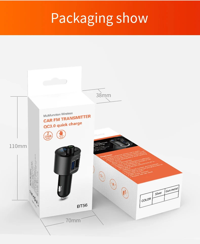 Qc 3.0In-Car Bluetooth Hands Free MP3 Player/Phone to Radio FM Transmitter BT56