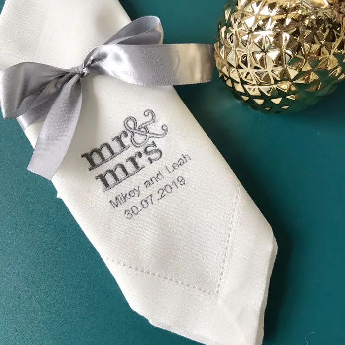 12 Pieces Customized Napkin Mr&Mrs Personalized Napkins White napkins Custom Dinner napkin wedding party napkins