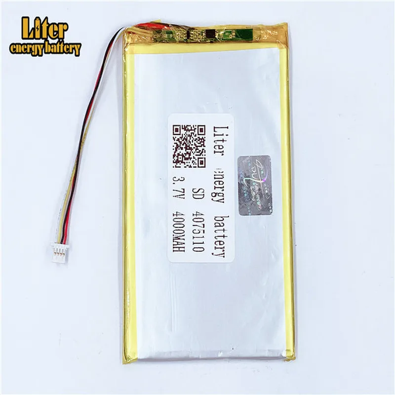 ปลั๊ก 1.0-4P 4075110   3.7V 4000mah แท็บเล็ตพีซี lipo แบตเตอรี่ในแบตเตอรี่แบบชาร์จไฟได้ความจุเต็ม