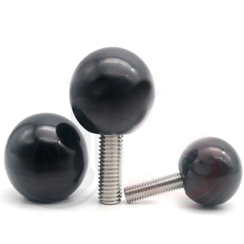

2Pcs M6 Stainless Steel spherical bakelite Round head Hand screws 25mm OD Small Knob handle screw bolt 10mm-60mm L black