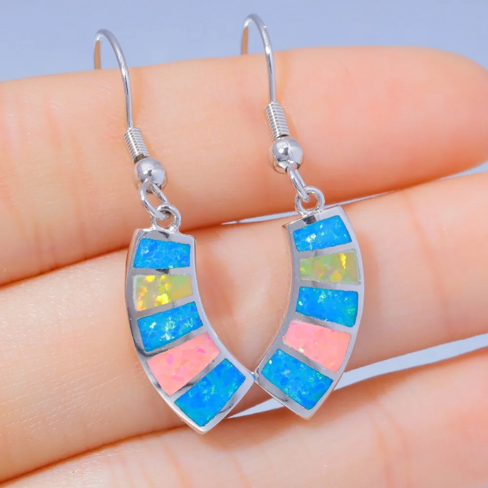 CiNily Multicolor Blue/Pink/Yellow Fire Opal Earrings Silver Plated Geometric Stone Fashion Jewelry for Women Dangle Earrings