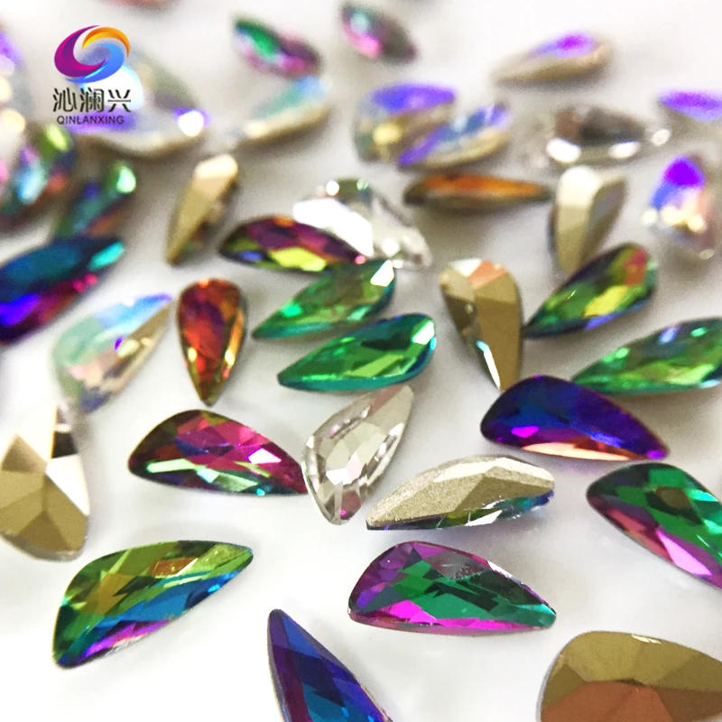 

5x12mm 50pcs/bag mix color wing shape glass crystal 3D Nail Art pointback loose Rhinestones diy jewelry accessories