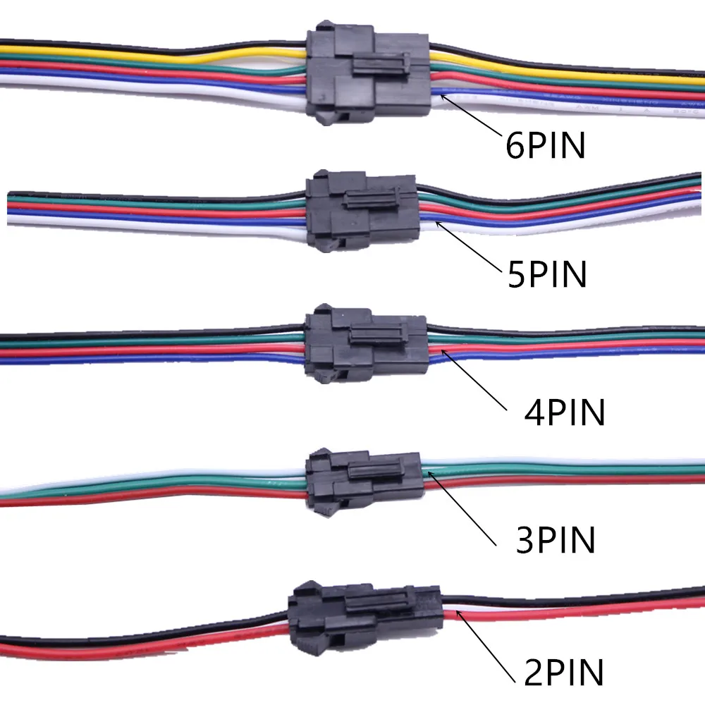 2pin 3pin 4pin 5pin 6pin led wire connector Male/female JST SM Plug Electronic Connector  Wire cable for led light Driver CCTV