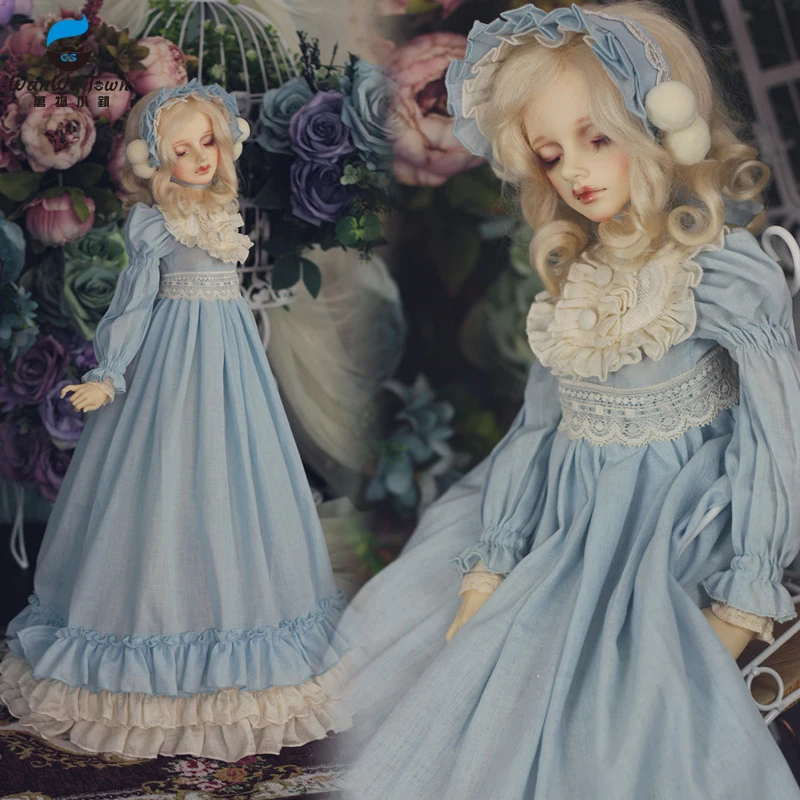 

Accept Custom Retro Pastoral Europeans Full Dress Long Skirt 1/3 1/4 BJD IP DD SD MSD Doll Clothes Water Blue