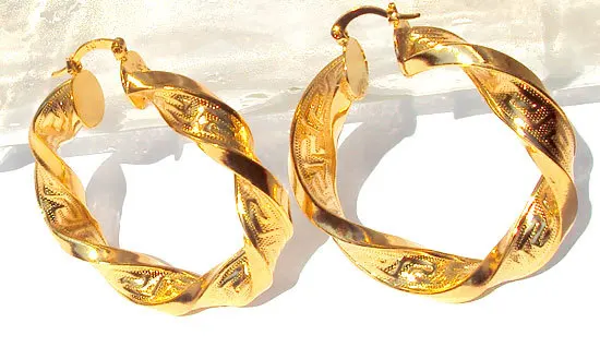 Heavy Big Twisted  Yellow Gold GF Womens Hoop Earrings FREE SHIPPING Unconditional Lifetime Replacement Guarantee