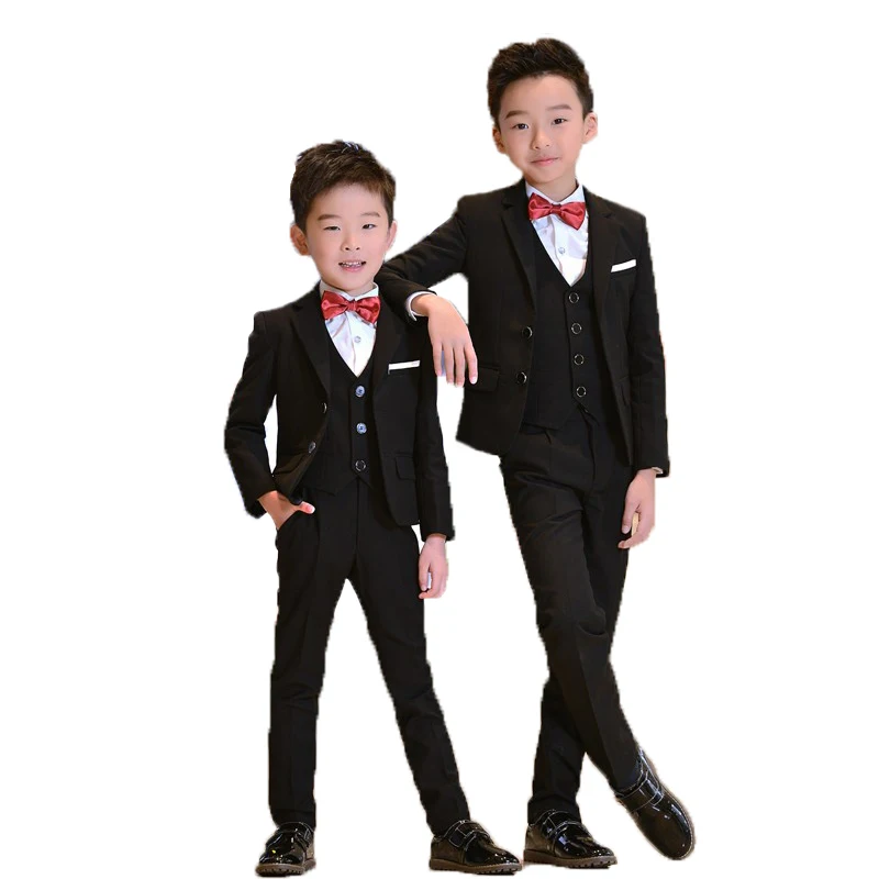 Brand Flowers Boys Formal Suit Wedding campus student Dress Gentleman Kids Jacket Vest Pants Bowtie ceremony Costumes