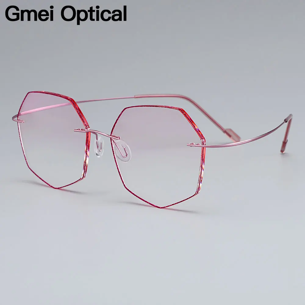 

Gmei Optical Ultra-light Pink Titanium Alloy Women's Rimless Glasses Frame With Gradient Pink Tint Plano Lenses T80892