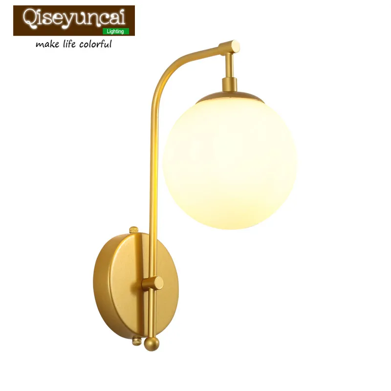 

Qiseyuncai Nordic style sphere glass iron TV wall wall lamp simple staircase aisle bedside wall lamp free shipping