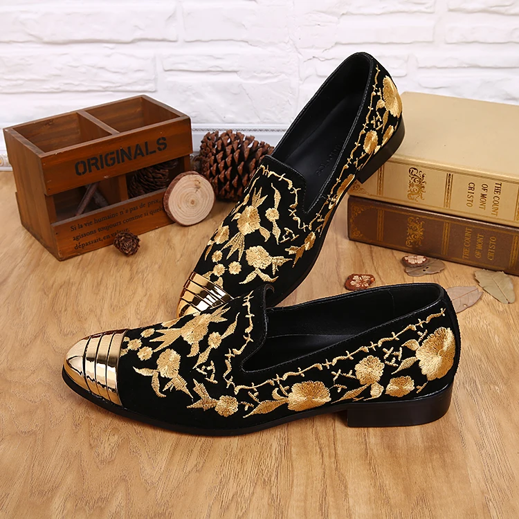 Choudory vintage sapato masculino gold dress italian shoes men wedding shoes leather classic prom shoes velvet loafers image 4