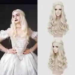 Alice in Wonderland White Queen Cosplay Wig Blonde Wavy Long Braid Styled Synthetic Hair Heat Resistance Fiber + Wig Cap