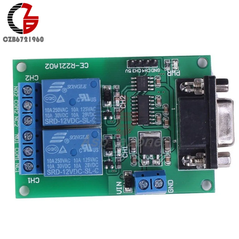 DC 12V 2 Channel RS232 Relay Module Board Remote Control USB PC UART COM Serial Ports