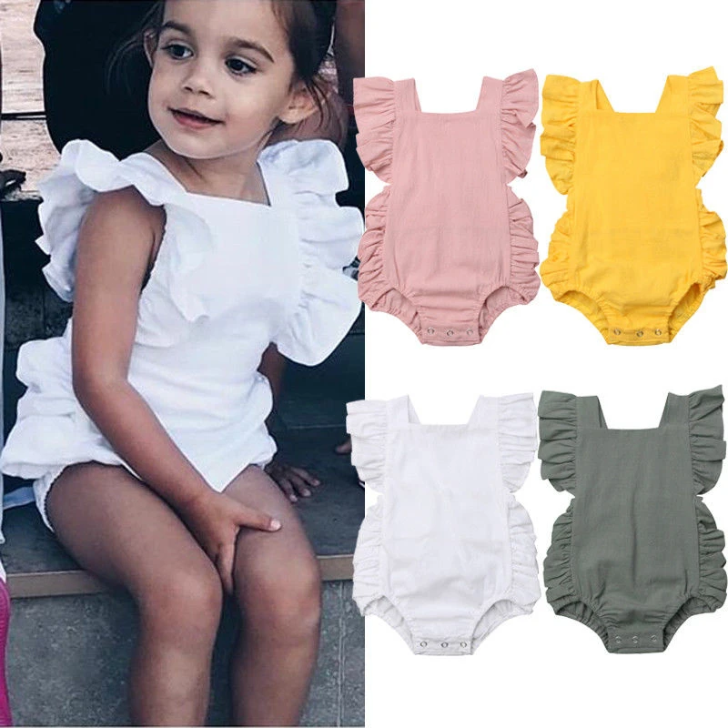 Candy Color Newborn Infant Baby Girl Solid Ruffle Sleeveless Romper Jumpsuit Outfits Sunsuit Baby Girl Cotton Clothing 0-24M