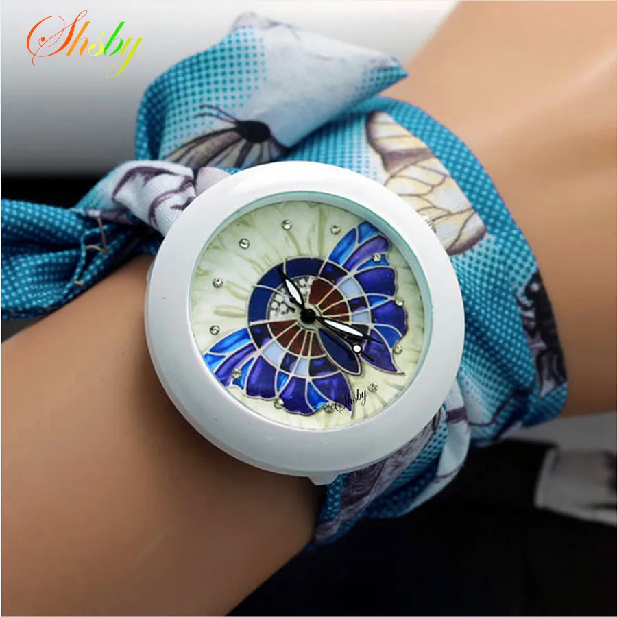 shsby new floral chiffon sweet girls watch Sweet chiffon fabric women dress watches fashion Ladies flower cloth wrist watch