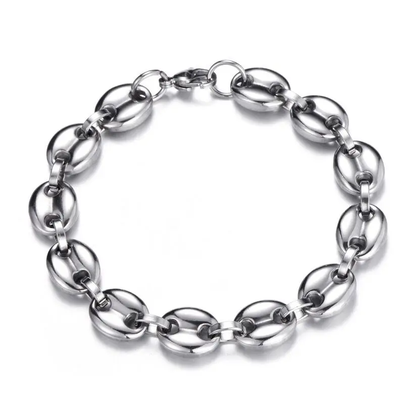 Wholesale Jewelry -- ( 21 cm x 11 mm ) 316L titanium steel Gold Color Coffee Bean\'s Bracelets Necklaces Jewelry For Men No Fade