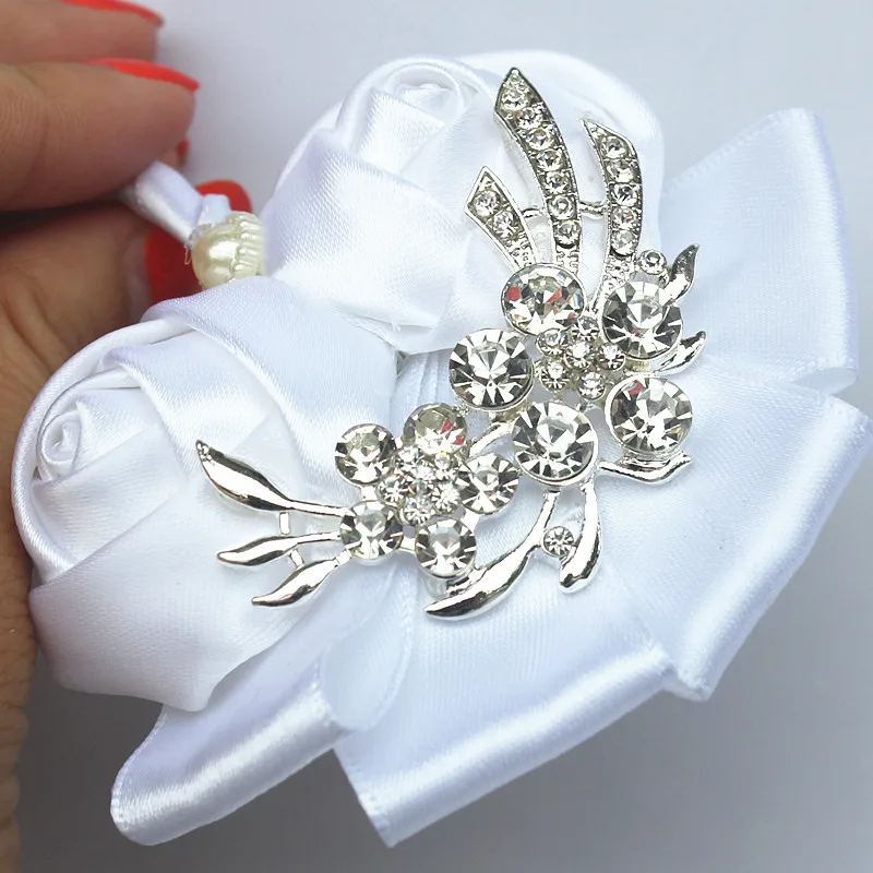 Wifelai-Een Pure Wit Zilver Kristal Boeket Corsage Diamant Rose Bloemen Voor Bruiloft Bruid En Bruidegom Bloem Broche X1103