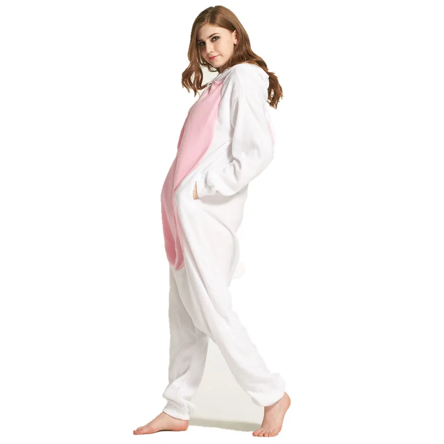 Adults Polar Fleece White Rabbit Animal Kigurumi Women\'s Men\'s Onesies Pyjamas Cosplay Costume for Halloween and Carnival Party