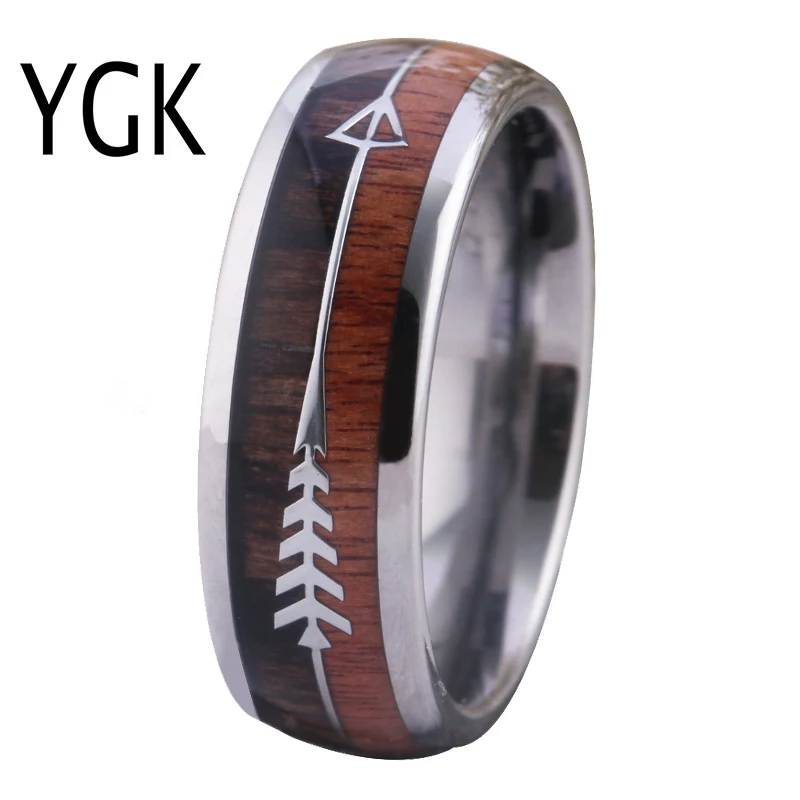 

Classic Women Finger Jewelry New Fashion Ring Men Red Wood Koa Wood Arrow Inlay Tungsten Rings Engagement Anniversary Gift Ring