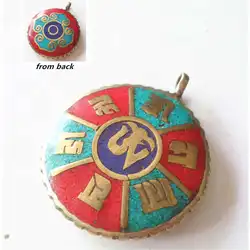 TBP693 Tibetan Mantras Amulets Pendant Double Sides OM Clover Double Side Patterns