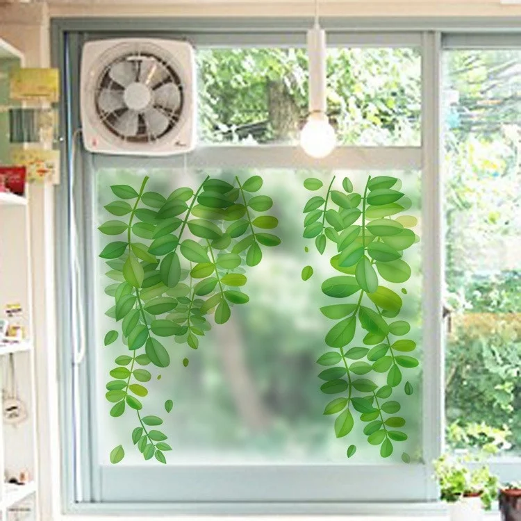 Fresh Green Leave Glass Sticker Plant Frosted Glass Home Decoration Sliding Door Glass Balcony Bathroom Window Sticker