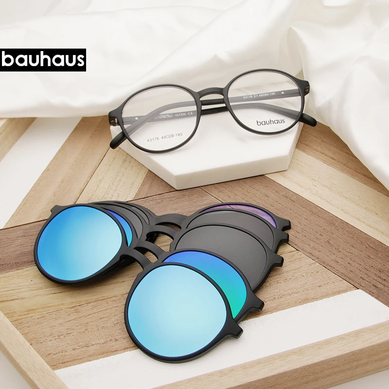 Bauhaus-gafas de sol con Clip para hombre y mujer, lentes con imán, montura óptica ultem, marca clásica