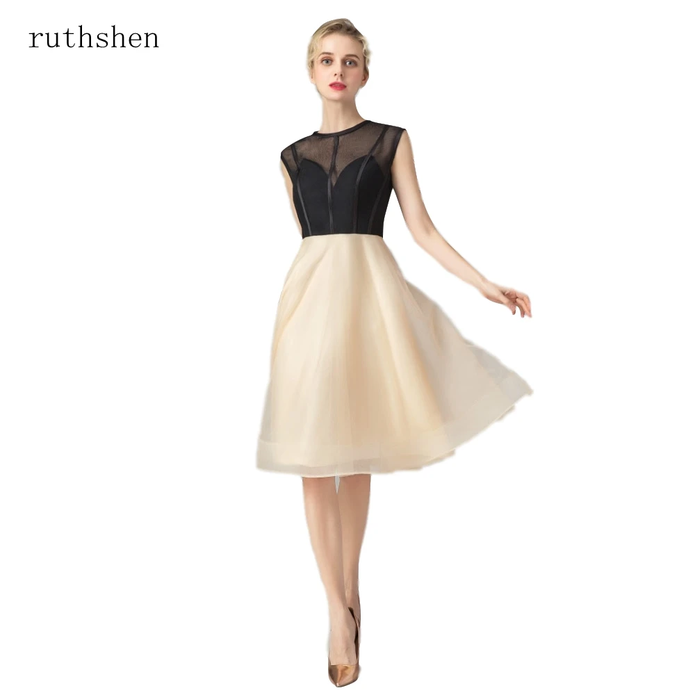 

ruthshen Organza Cocktail Dresses Sashes Cocktai Gowns Short Tea Length aline Gown See Through Party Prom Dress robe de cocktail