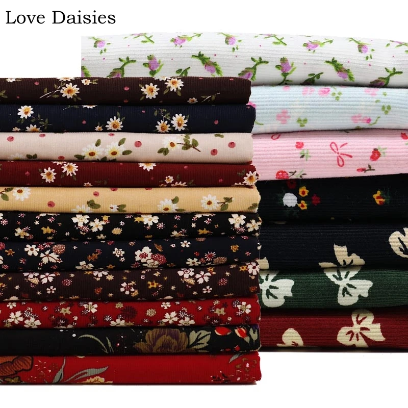 100% Cotton Pastoral Pink Red Brown Small Rose Flower Floral Bowknot Slim Corduroy Soft Fabric For  Apparel Dress Shirt Craft