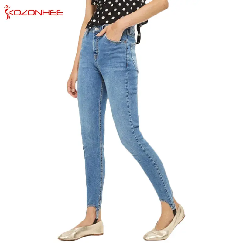 Stretching Skinny Stirrup Jeans Women Elastic Push Up Pencil Jeans  #K096