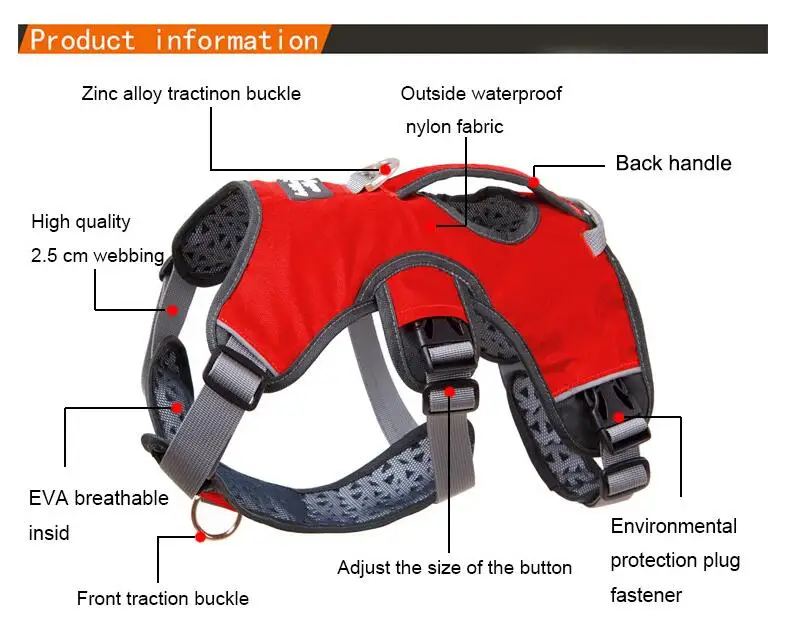 Pet Dog Harness For Dogs Vest Strong Reflective Harness Service Dog Supplies Accessories Padded Adjustable Safety Vehicular Lead