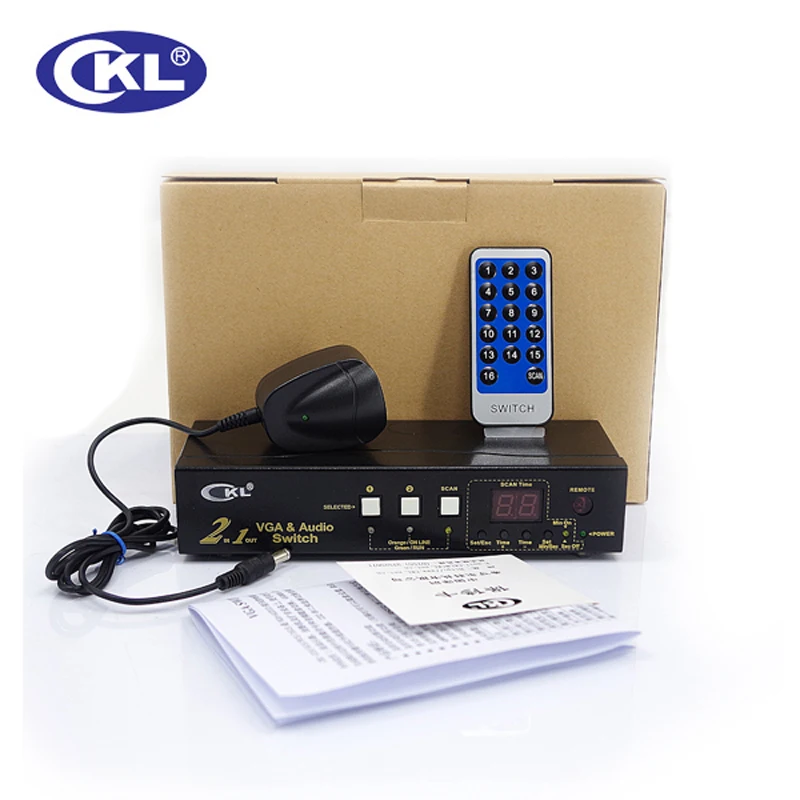 CKL-21S High-end Auto VGA Audio Switch Box 2 in 1 out Switcher 2048*1536 450 MHz voor PC Monitor wih IR Afstandsbediening RS232 Controle