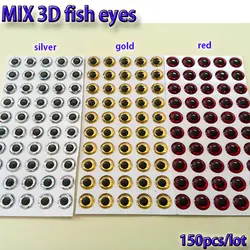2023MIX fishing lure eyes fly fishing fish eyes fly tying material ,lure baits making silver+gold+red mix toatl 150pcs/lot