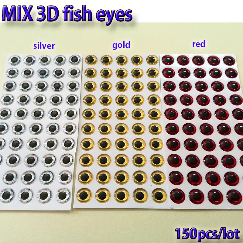 2023MIX fishing lure eyes fly fishing fish eyes fly tying material ,lure baits making silver+gold+red mix toatl 150pcs/lot
