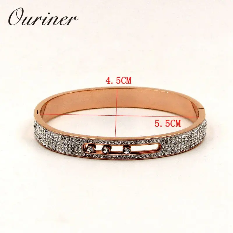 Stone Turnable Bangles For Women Slide Lover Bangles Full Crystal Bangles Bracelet Luxury Brand U Buckle Bangle K0067-1