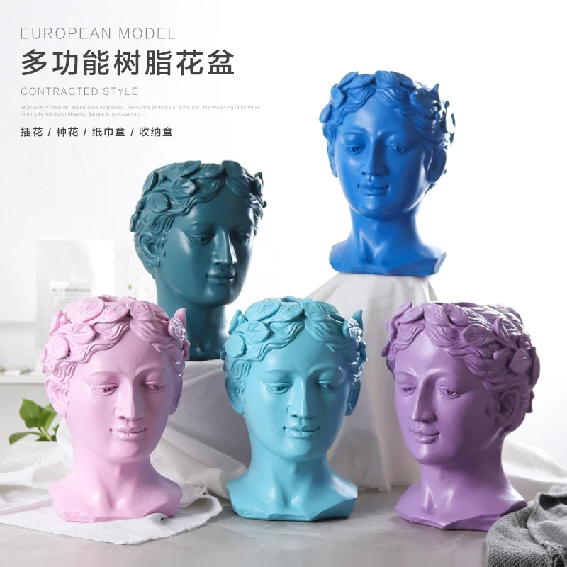 

WSHYUFEI European tissue box Creative portrait flower Vase Goddess Flower pot Multifunction Home decoration