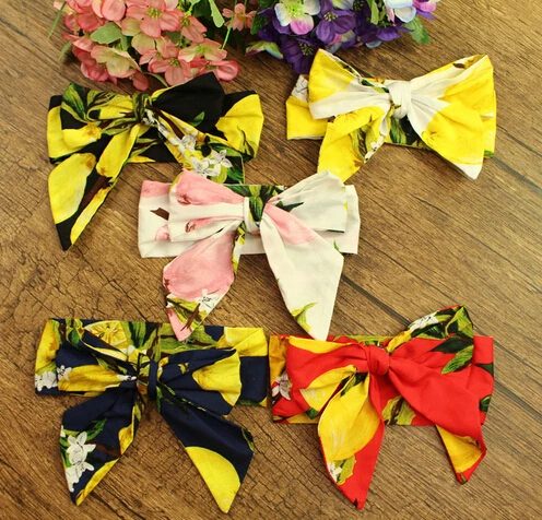 

2017 Newest 5pcs New Girls Kids Big Bowknot Headband Lemon Pattern Turban Knot Hairband Head Wrap Hair Band Accessories