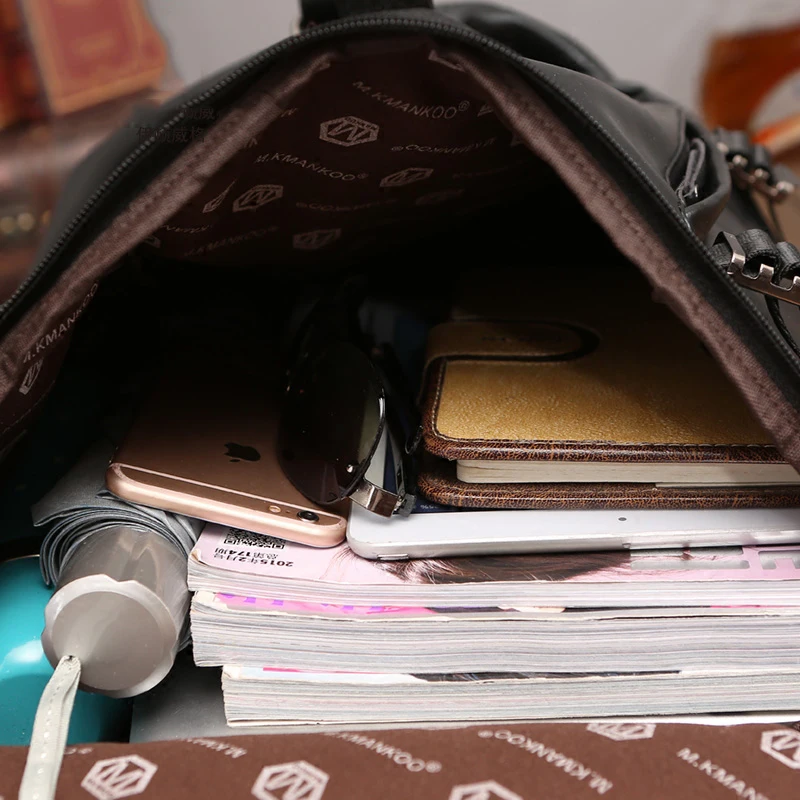 Mochila de couro preto tipo balde, mochila masculina de alta qualidade de acabamento, bolsa escolar para estudantes