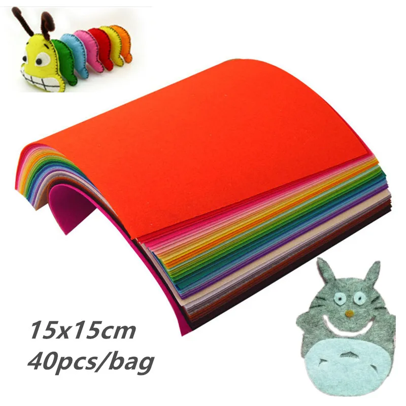 15*15cm/5.9*5.9inch 40PCS DIY Cloth Felts Fabric Polyester Felt Needlework Sewing Felt Cloth Handmade DIY Dolls Crafts for Toy