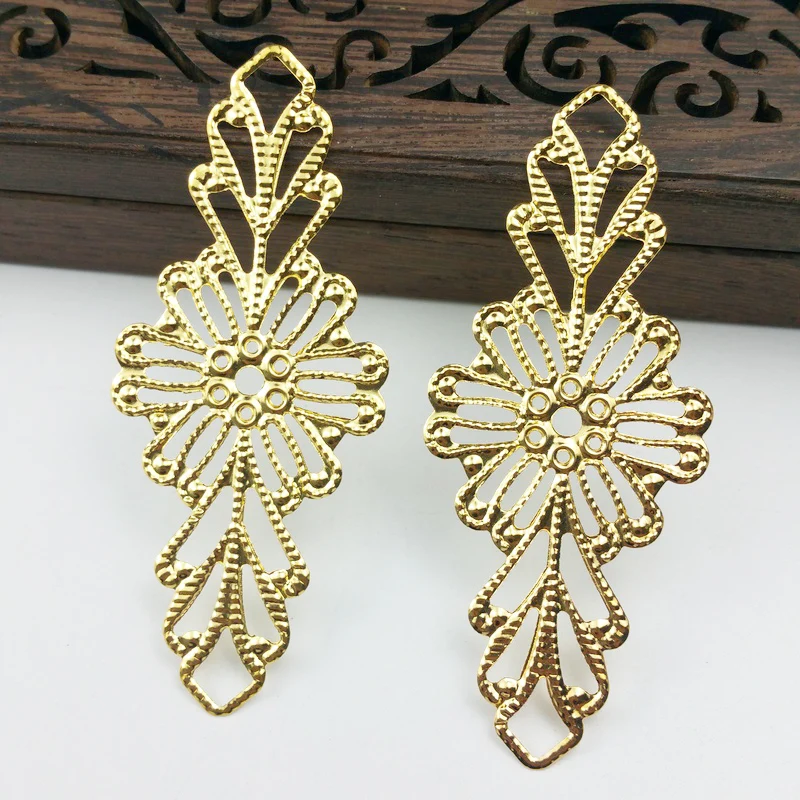 20pcs 29x70mm  Filigree  flower  Wraps Metal Charms For Embellishment Scrapbook  DIY Jewelry Metal Craft  Cosplay accessories